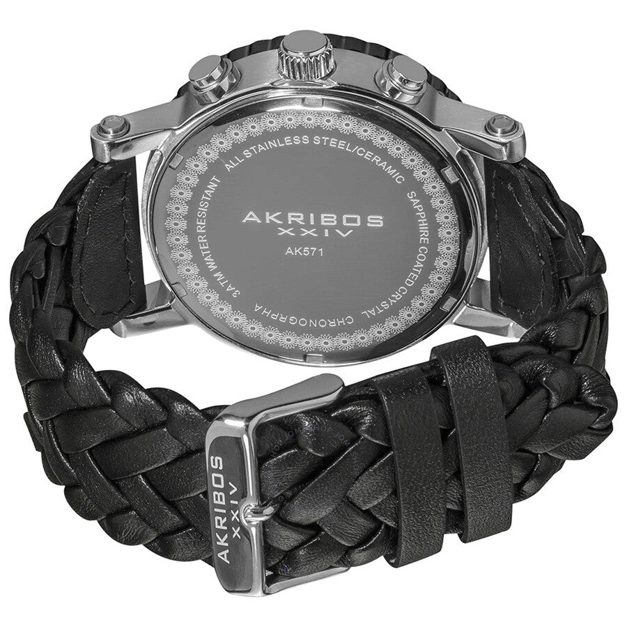 Akribos Chronograph Black Leather Men's Watch AK571BK - Dawson Watches #3
