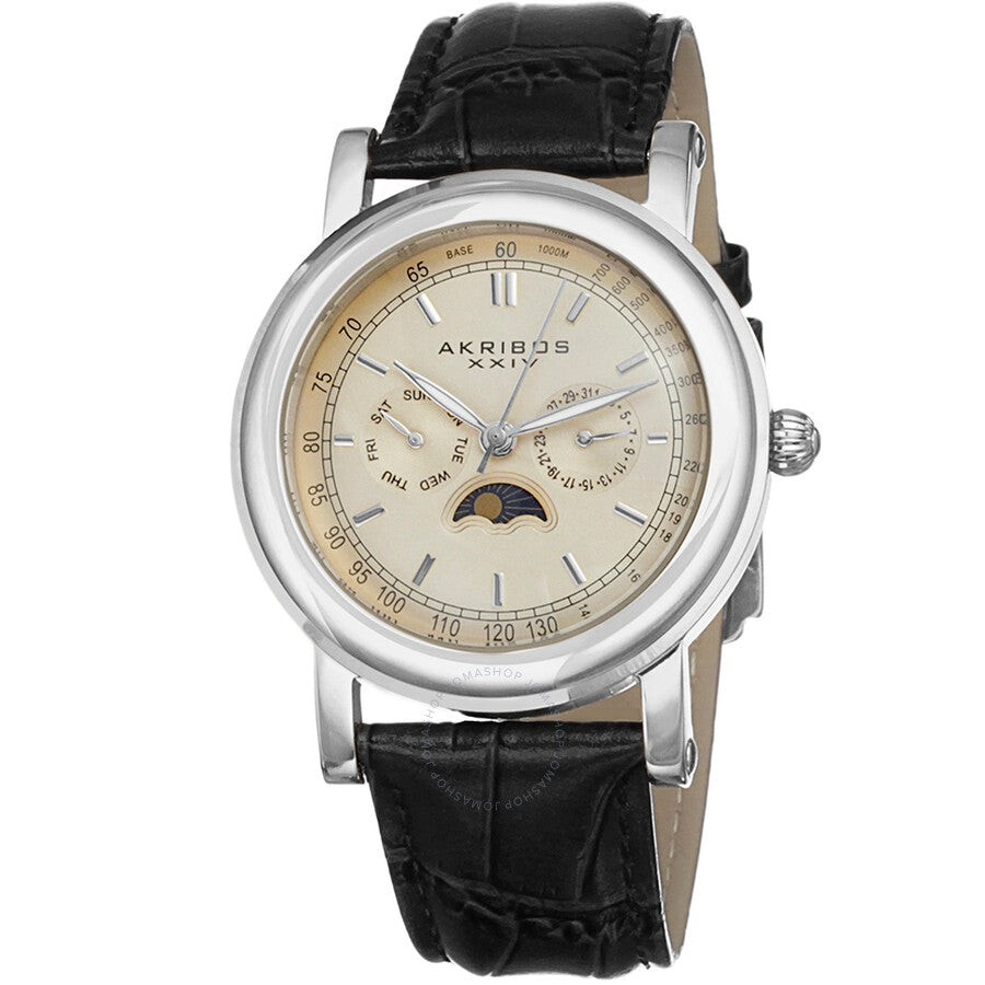Akribos Cream Dial Black Leather Men's Watch AK632SSW - Dawson Watches
