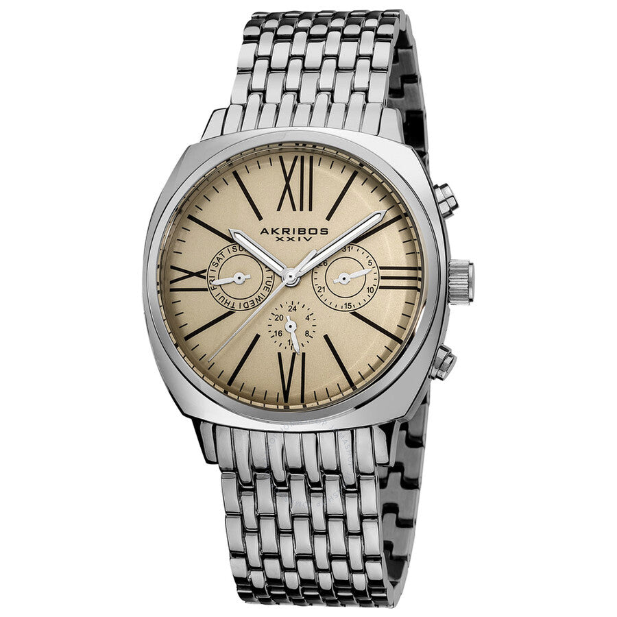 Akribos Cream Dial Stainless Steel Men's Watch AK636SSW - Dawson Watches