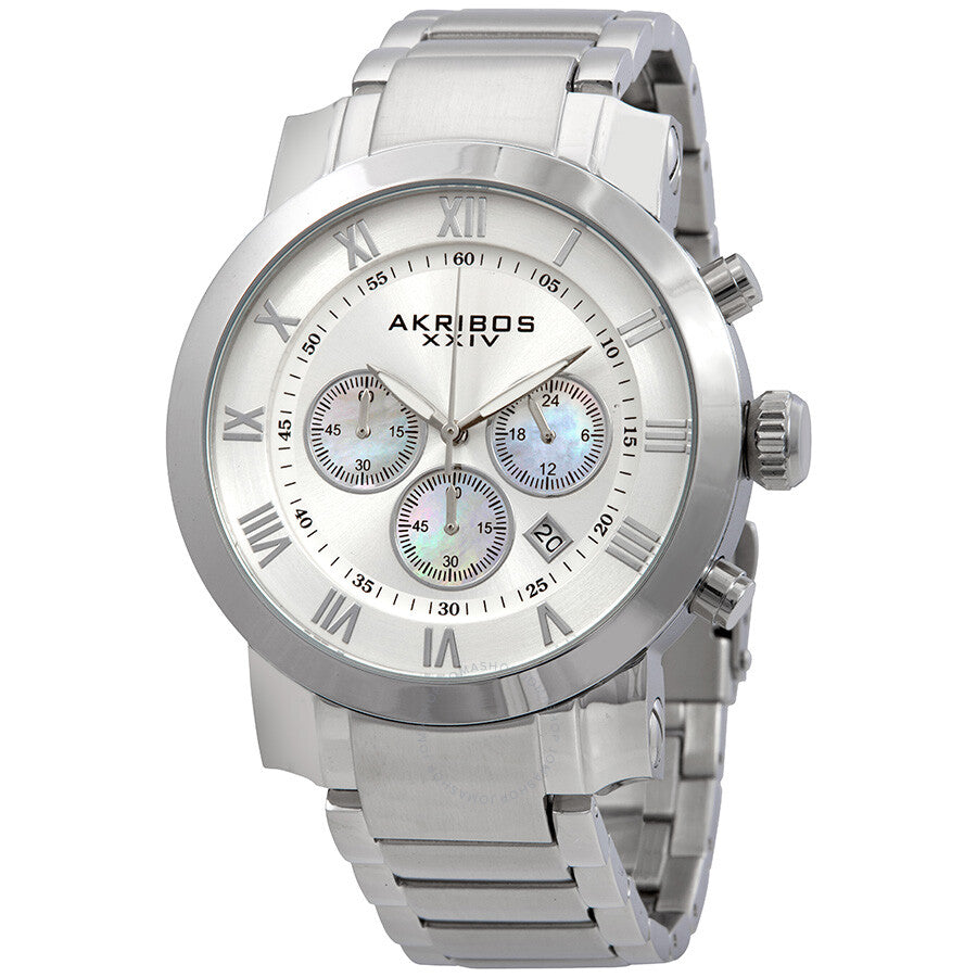 Akribos Grandiose Chronograph Silver Dial Stainless Steel Men's Watch AK622SS - Dawson Watches