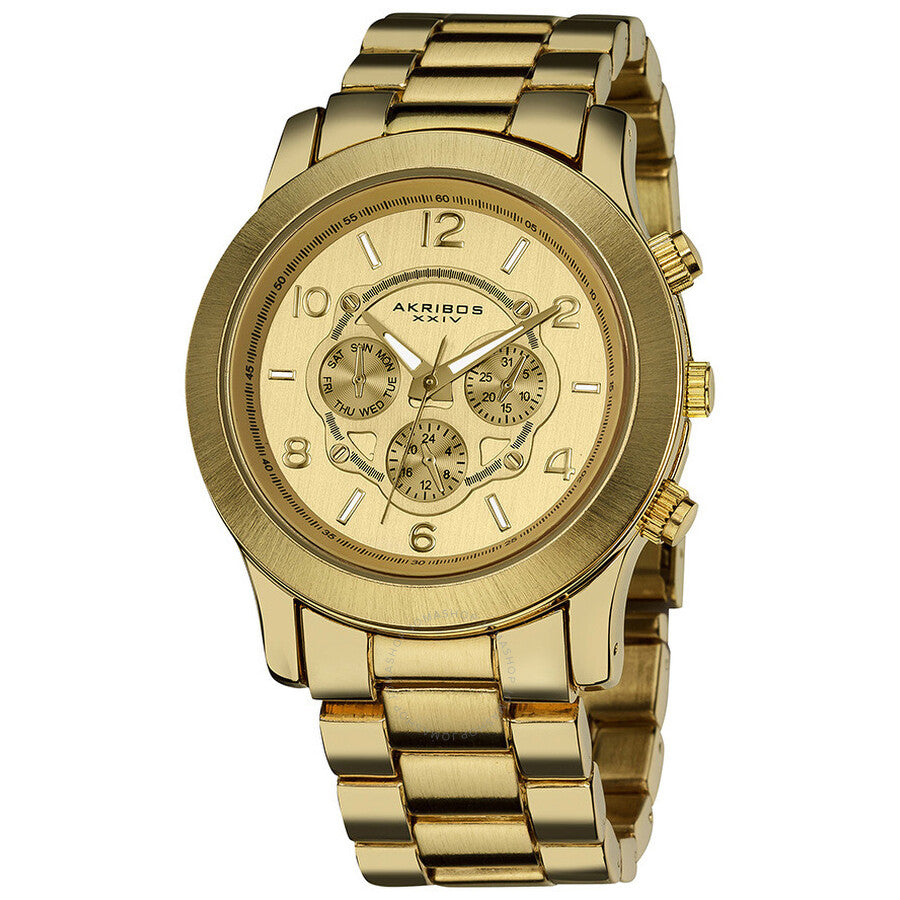 Akribos Ultimate GMT Multi-Function Gold Dial Ladies Watch AK583YG - Dawson Watches