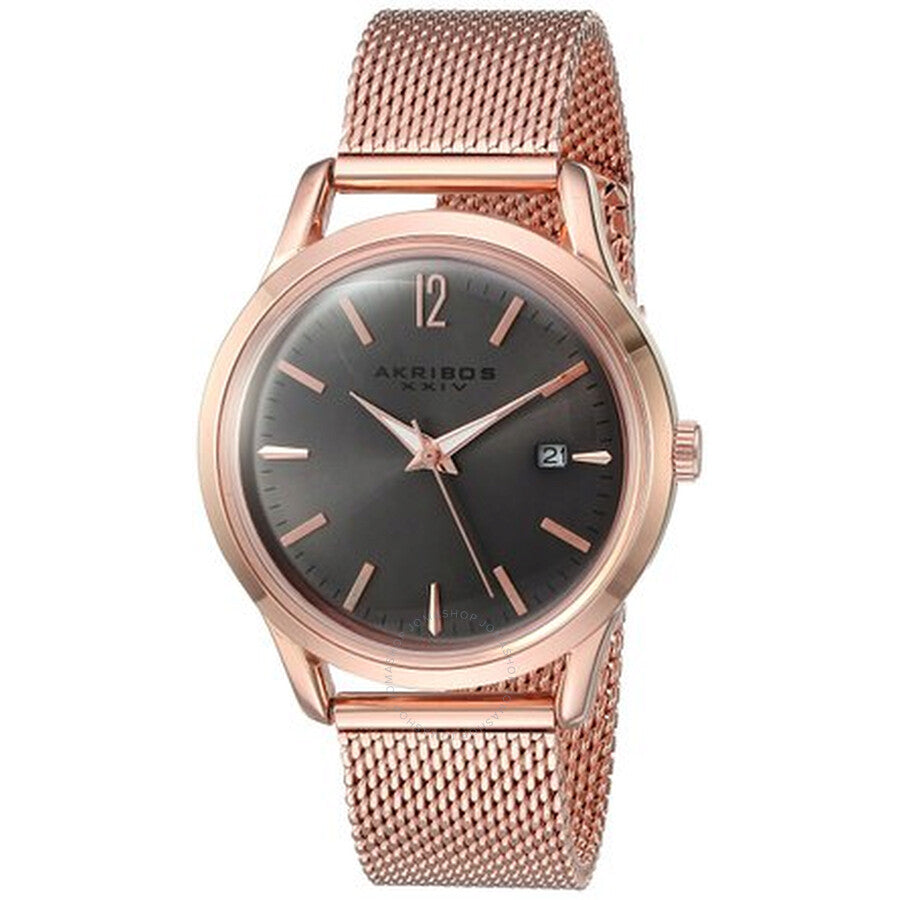 Akribos XXIV Ador Grey Dial Ladies Rose Gold Mesh Watch AK930GY - Dawson Watches