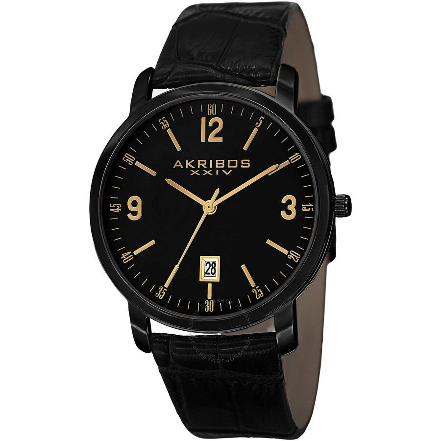 Akribos XXIV Black Dial Black Leather Quartz Men's Watch AK780BK - Dawson Watches