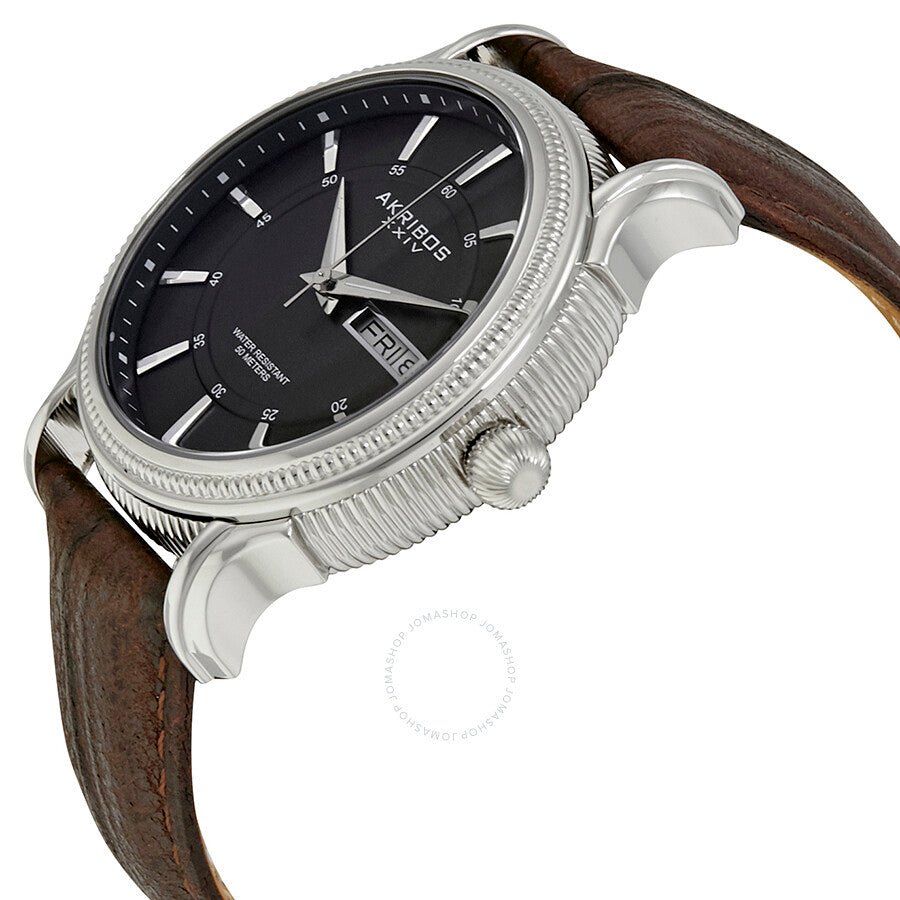 Akribos XXIV Black Dial Brown Leather Men's  Watch AK726BR - The Watches Men & Co #2