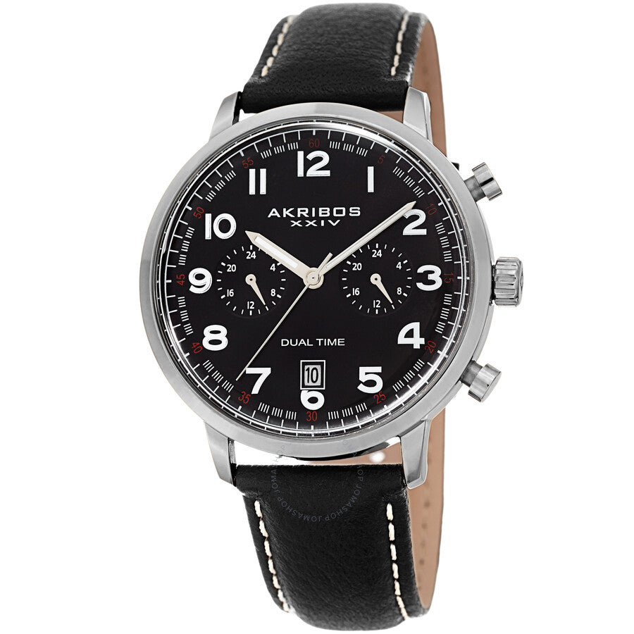 Akribos XXIV Black Dial Dual Time Men's Watch AK1023BK - Dawson Watches