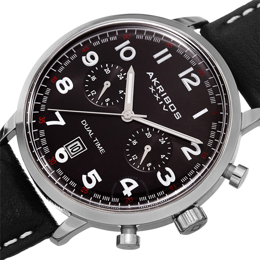 Akribos XXIV Black Dial Dual Time Men's Watch AK1023BK - Dawson Watches #2