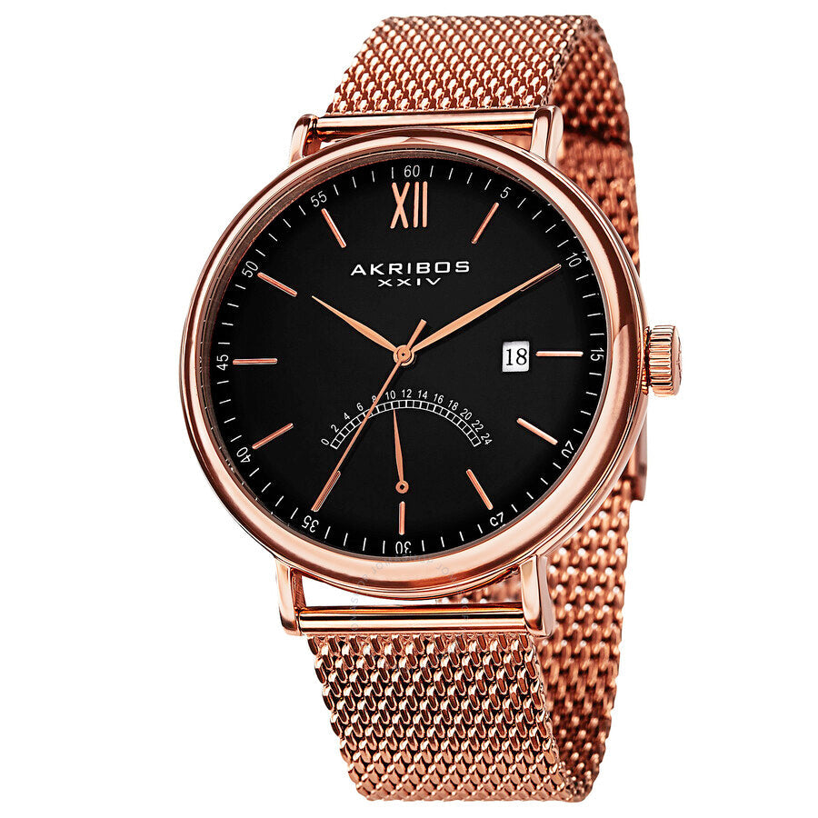 Akribos XXIV Black Dial Rose Gold-tone Mesh Men's Watch AK731RG - Dawson Watches