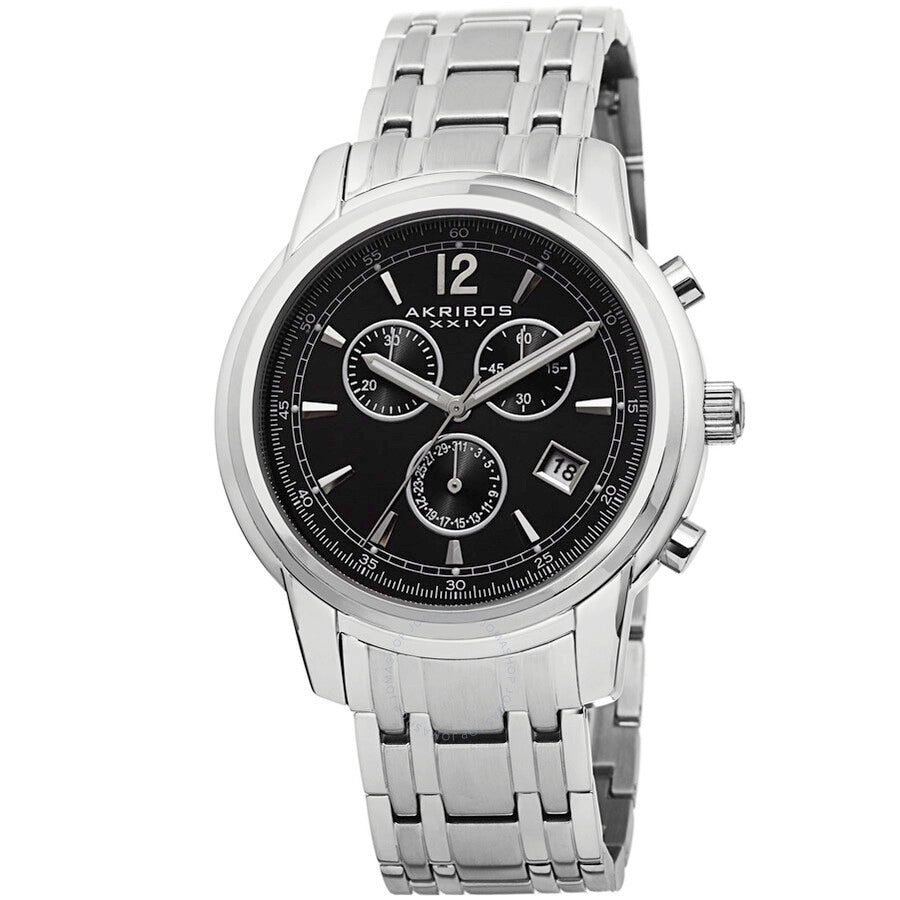 Akribos XXIV Black Dial Stainless Steel Men's Watch AK692SSB - The Watches Men & Co