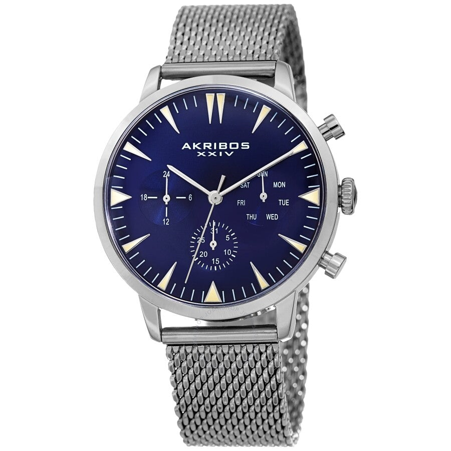 Akribos XXIV Blue Dial Stainless Steel Mesh Men's Watch AK1027BU - Dawson Watches