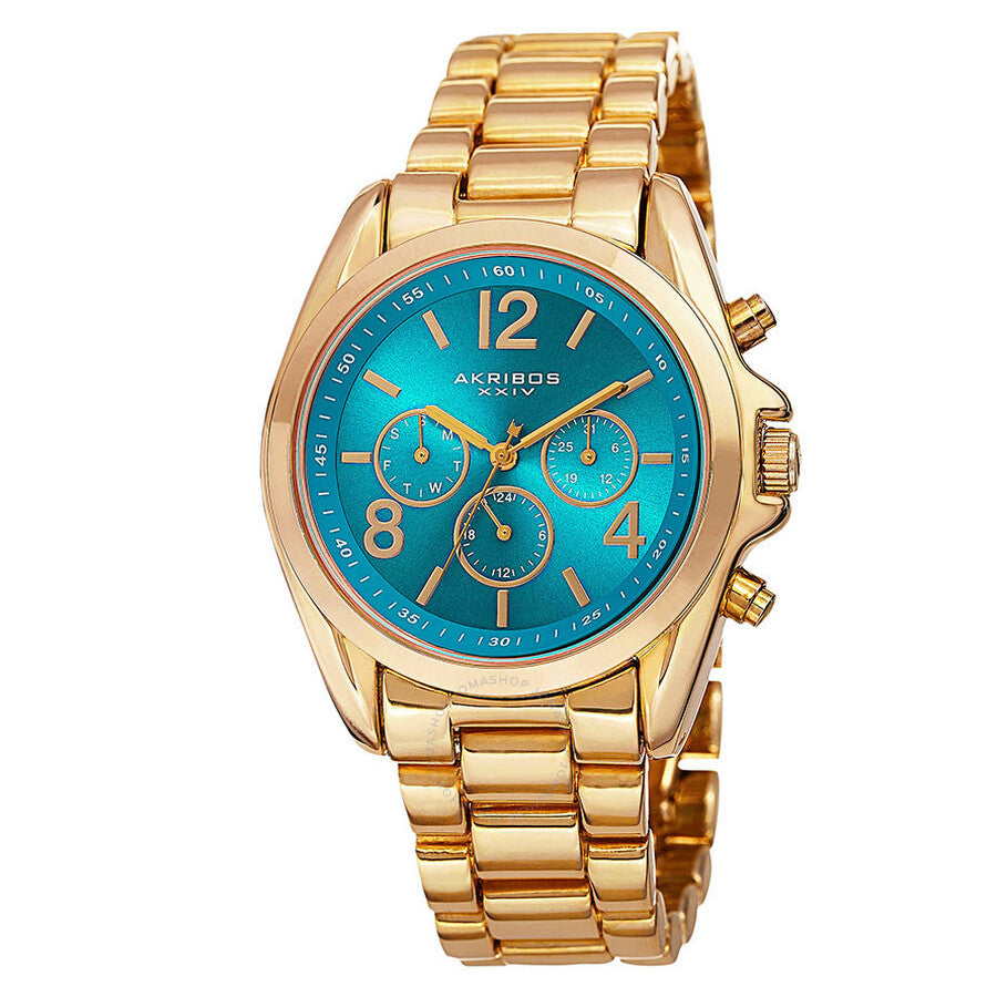 Akribos XXIV Multi-Function Blue Dial Yellow Gold-tone Ladies Watch AK760YGTQ - Dawson Watches