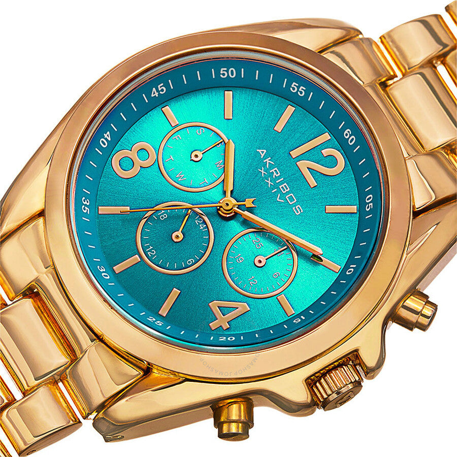 Akribos XXIV Multi-Function Blue Dial Yellow Gold-tone Ladies Watch AK760YGTQ - Dawson Watches #2