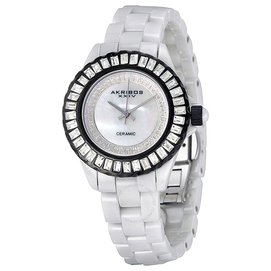 Akribos XXIV Ceramic White Mother of Pearl Dial Ladies Watch AK518BKW - Dawson Watches