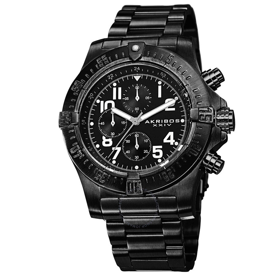 Akribos XXIV Chronograph Black Dial Black Ion-plated Stainless Steel Men's Watch AK711BK - Dawson Watches