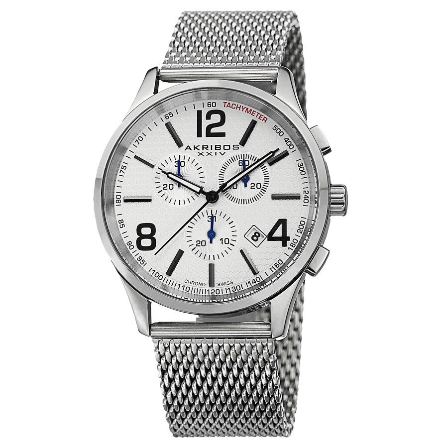 Akribos XXIV Chronograph Silver Dial Stainless Steel Mesh Men's Watch AK719SS - Dawson Watches