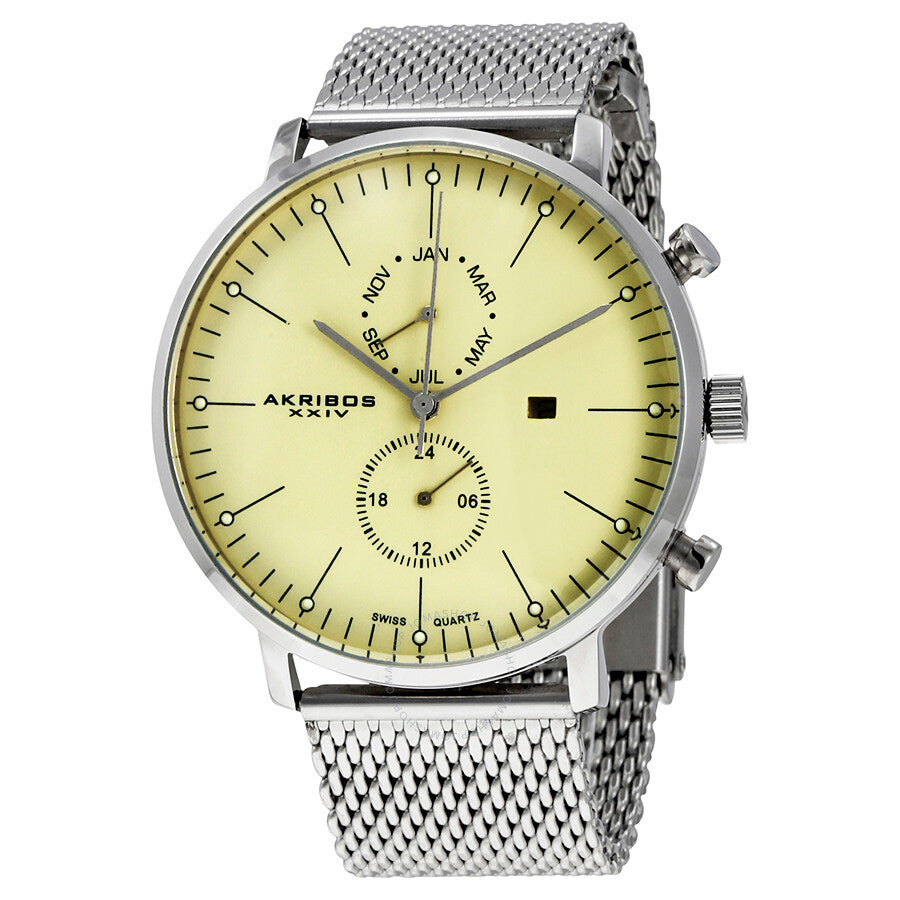 Akribos XXIV Cream Dial Stainless Steel Men's Watch AK685SS - Dawson Watches