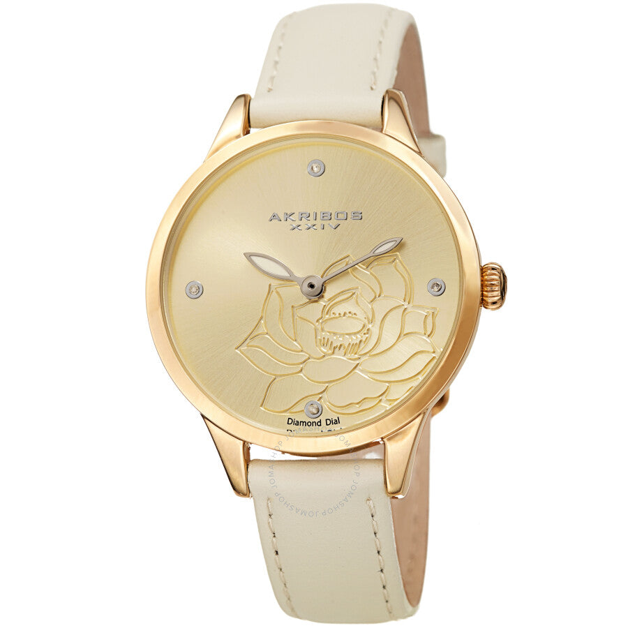 Akribos XXIV Diamond Gold Dial Ladies Watch AK1047WT - Dawson Watches
