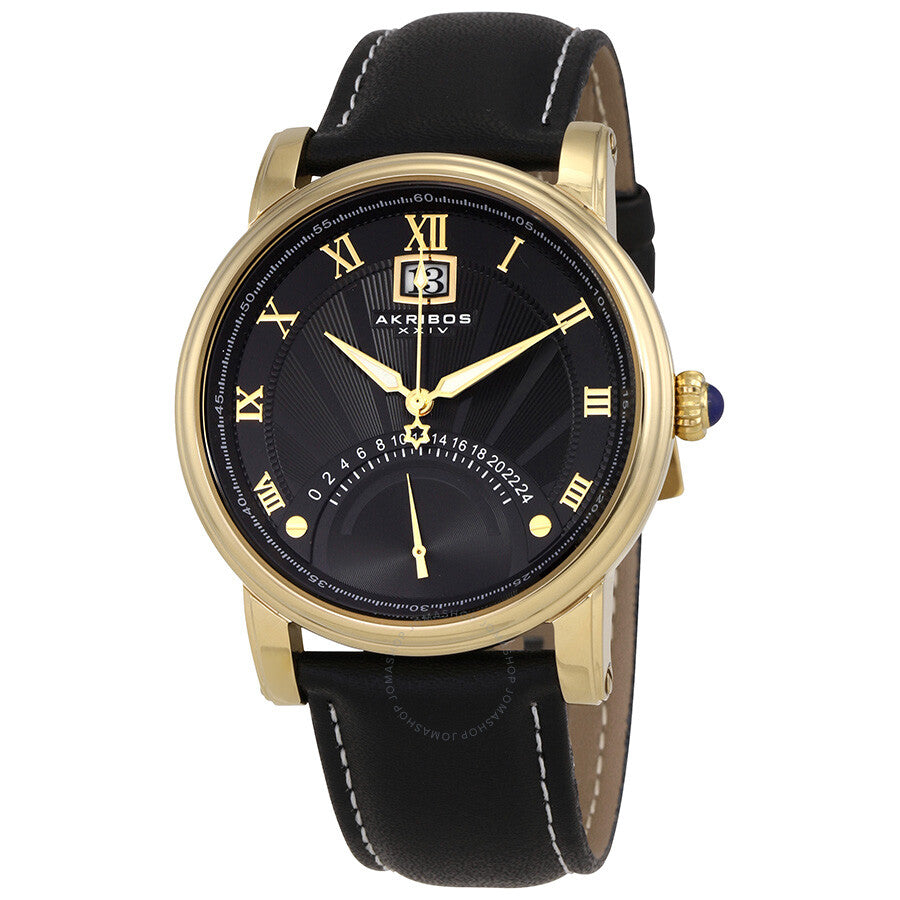 Akribos XXIV Essential Black Dial Men's Leather Watch AK913YG - Dawson Watches