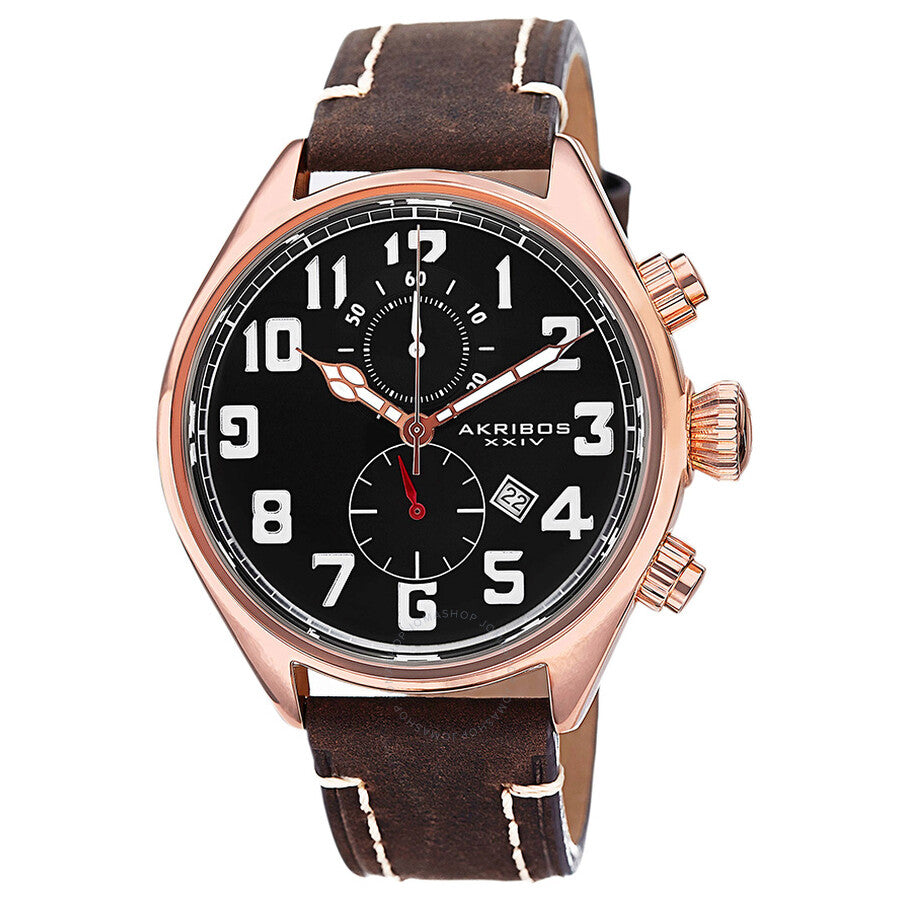 Akribos XXIV Essential Chronograph Black Dial Brown Leather Men's  Watch - Dawson Watches