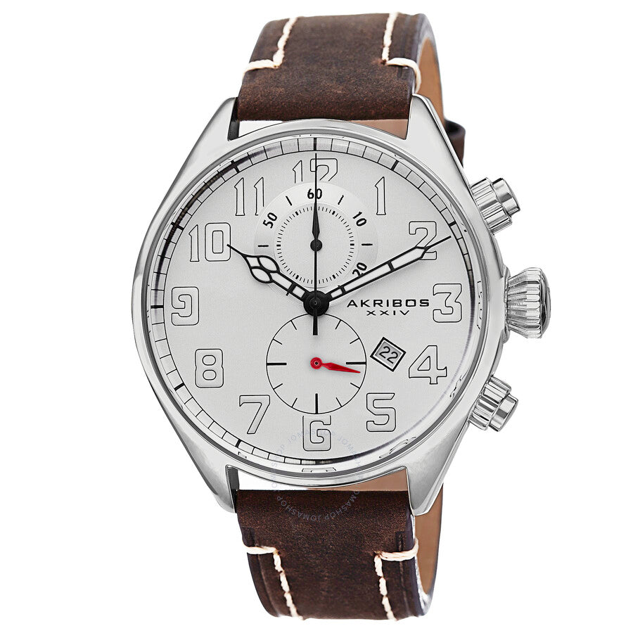 Akribos XXIV Essential  Chronograph white Dial Brown Leather Men's  Watch AK706BR - Dawson Watches