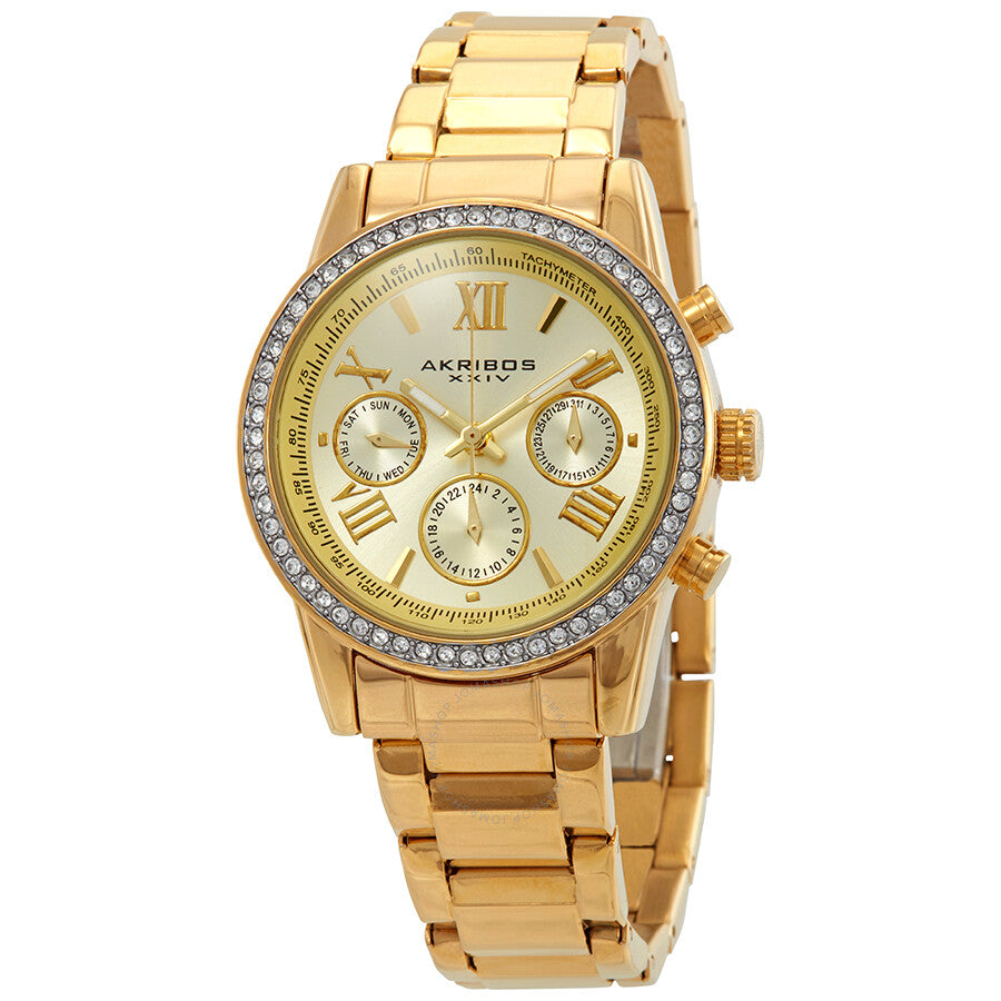 Akribos XXIV Glimmer Gold Tone Dial Ladies Multifunction Watch AK872YG - Dawson Watches