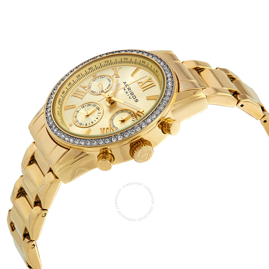 Akribos XXIV Glimmer Gold Tone Dial Ladies Multifunction Watch AK872YG - Dawson Watches #2