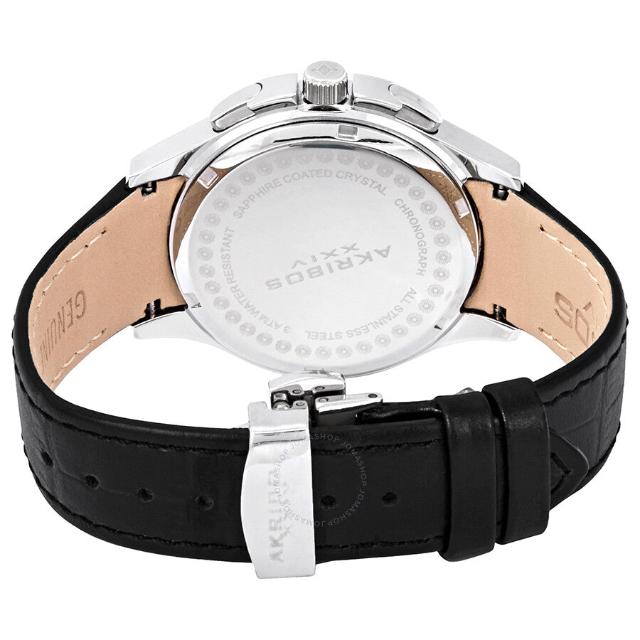 Akribos XXIV Grandiose Crystal Chronograph Steel Black Leather Men's Watch AK615SS - The Watches Men & Co #3