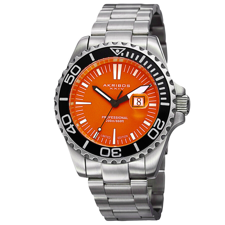 Akribos XXIV Matte Orange Dial Stainless Steel Men's Watch AK735OR - Dawson Watches