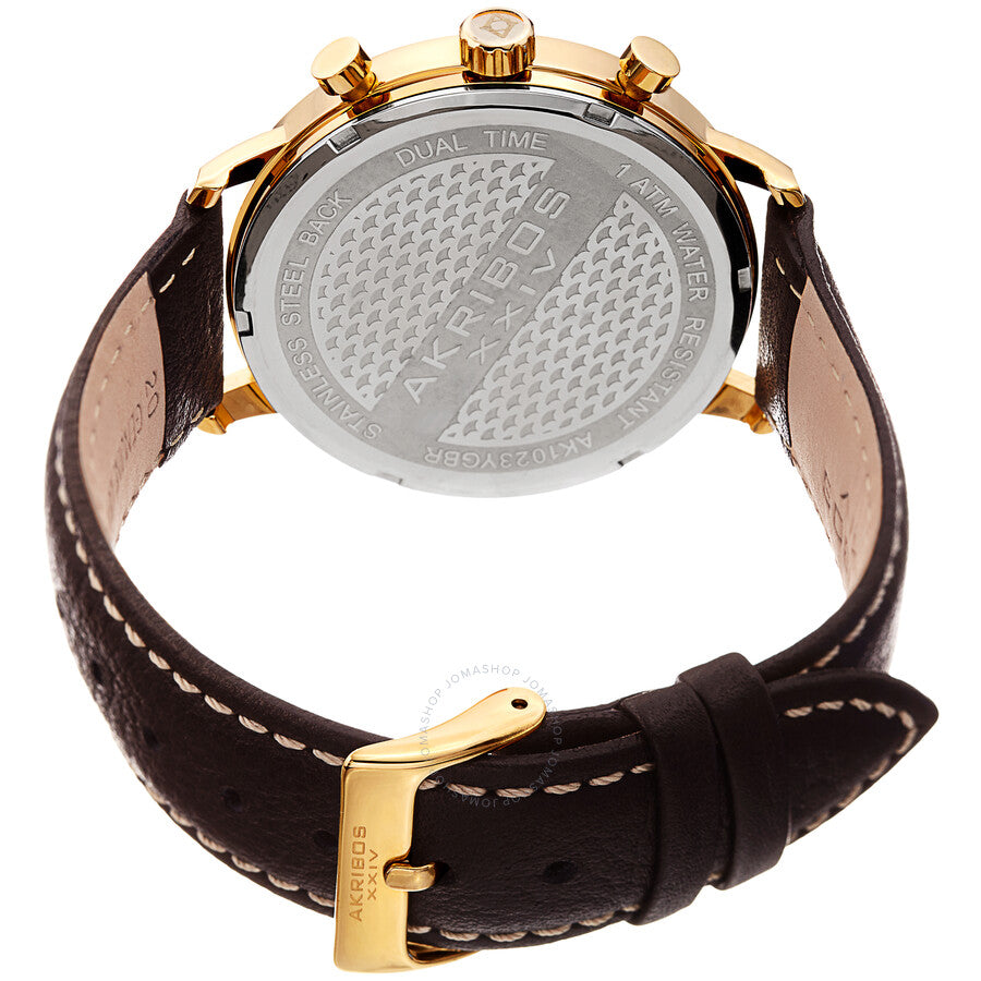 Akribos XXIV Dual Time Giold Dial Men's Watch AK1023YGBR - Dawson Watches #3
