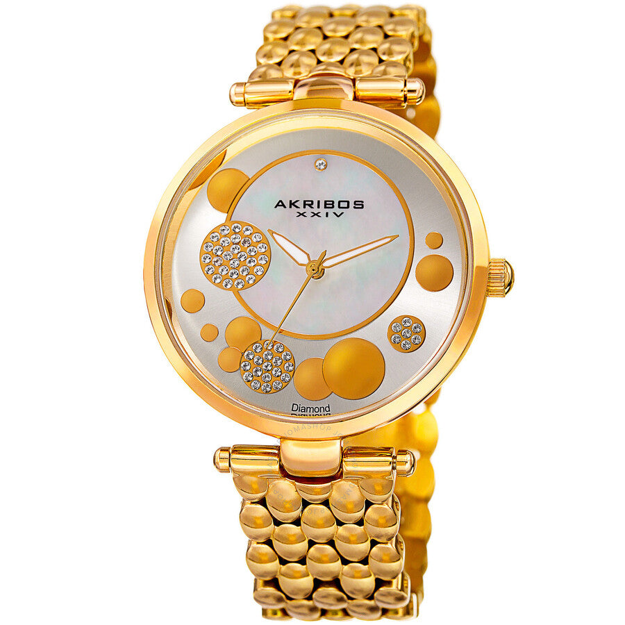 Akribos XXIV Mother of Pearl Dial Gold-tone Diamond Ladies Watch AK963YG - Dawson Watches