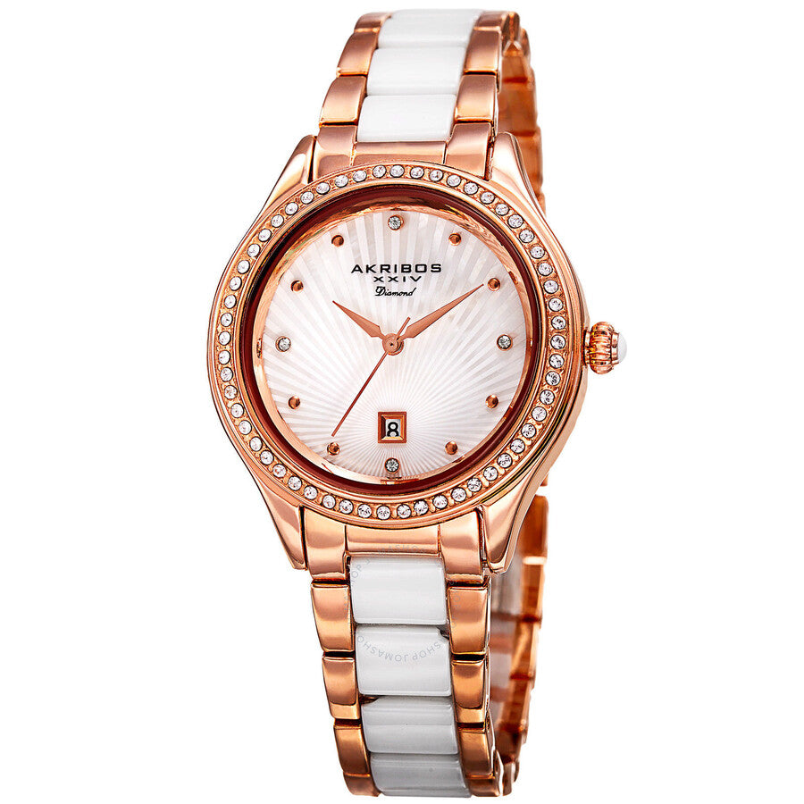 Akribos XXIV Quartz Crystal Mother of Pearl Dial Ladies Watch AK977RG - Dawson Watches