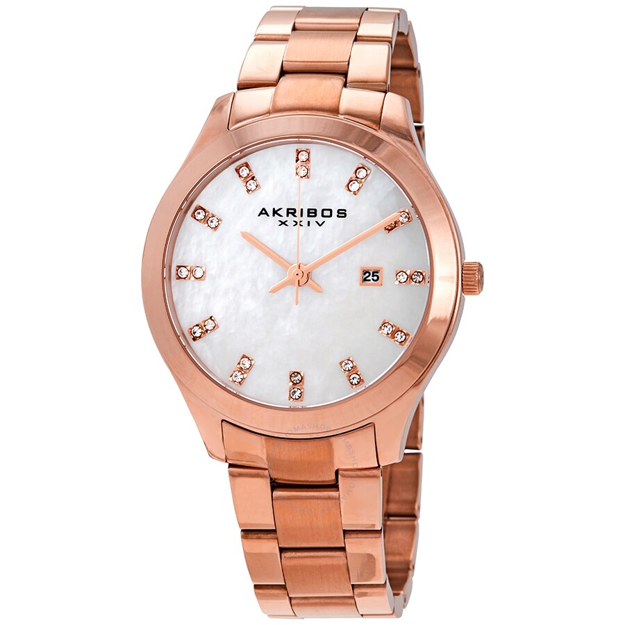 Akribos XXIV Mother of Pearl Dial Rose Gold-Tone Ladies Watch AK954RG - Dawson Watches