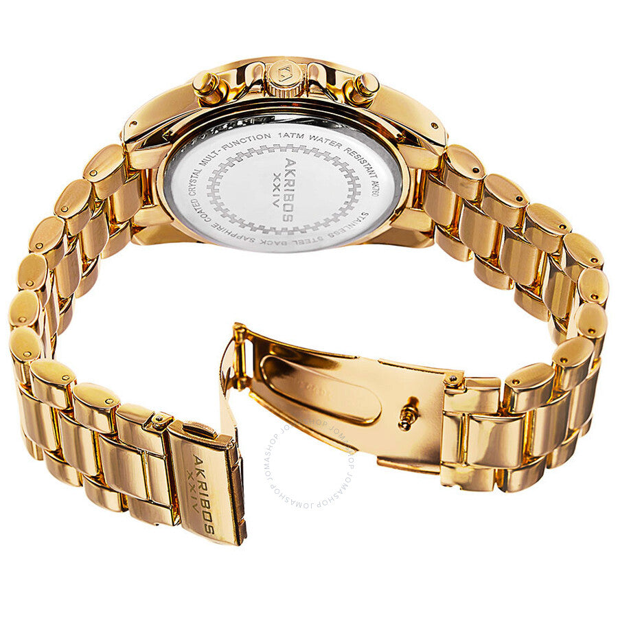Akribos XXIV Multi-Function Blue Dial Yellow Gold-tone Ladies Watch AK760YGTQ - The Watches Men & Co #3