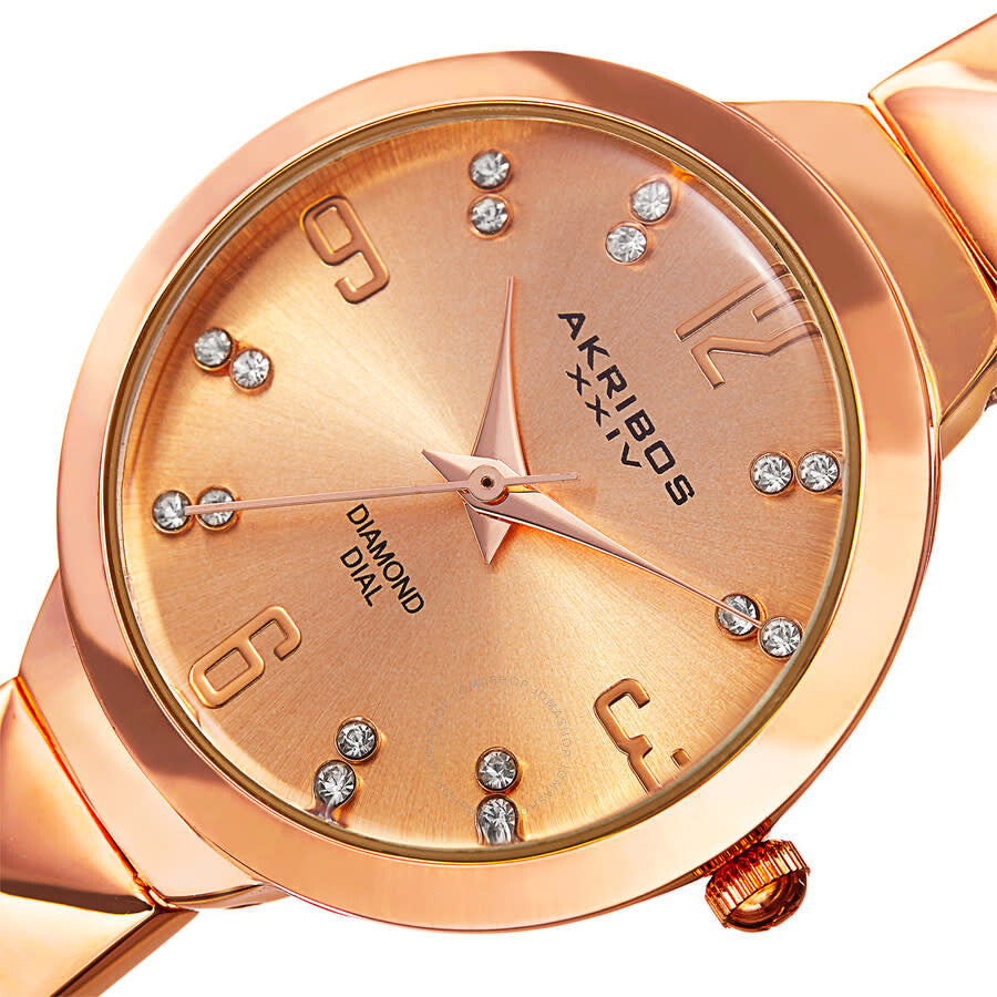 Akribos XXIV Ornate Quartz Diamond Rose Dial Ladies Watch P50118 - Dawson Watches #2