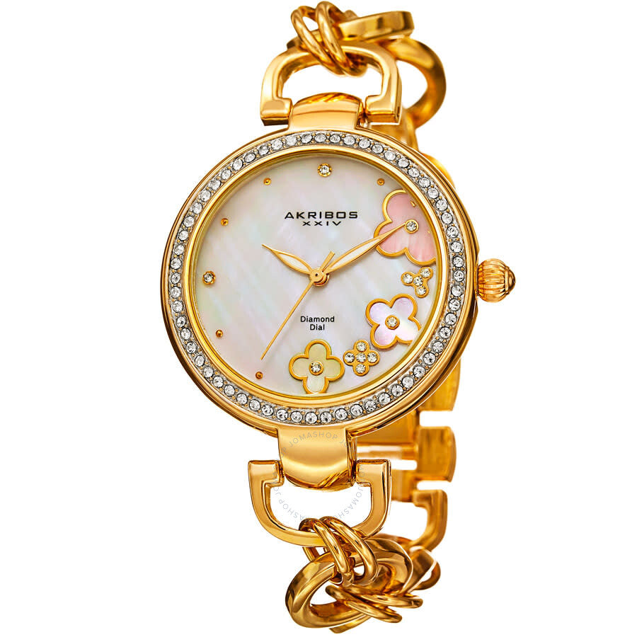 Akribos XXIV Ornate Quartz Diamond White Dial Ladies Watch P50140 - Dawson Watches