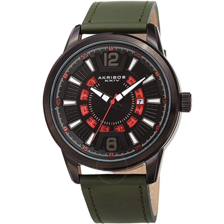 Akribos XXIV Quartz Black Dial Green Leather Men's Watch AK1079BKGN - Dawson Watches