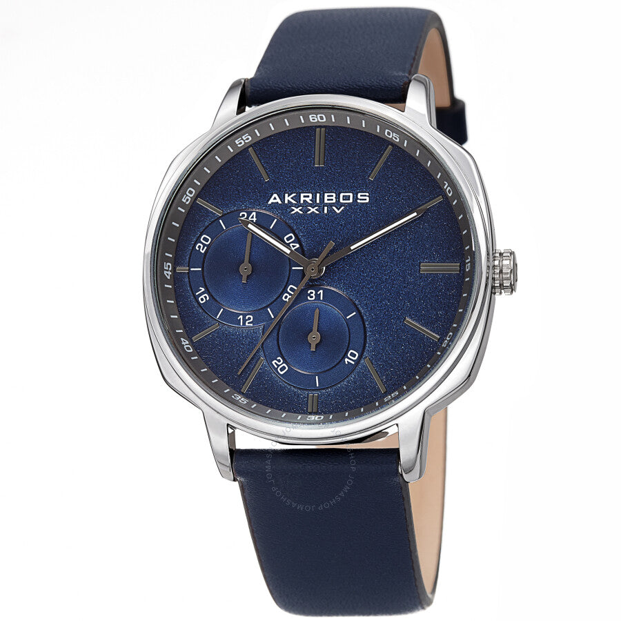 Akribos XXIV Quartz Blue Dial Blue Leather Men's Watch AK1022BU - Dawson Watches