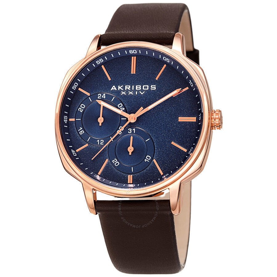 Akribos XXIV Quartz Blue Dial Brown Leather Men's Watch AK1022RGBR - Dawson Watches