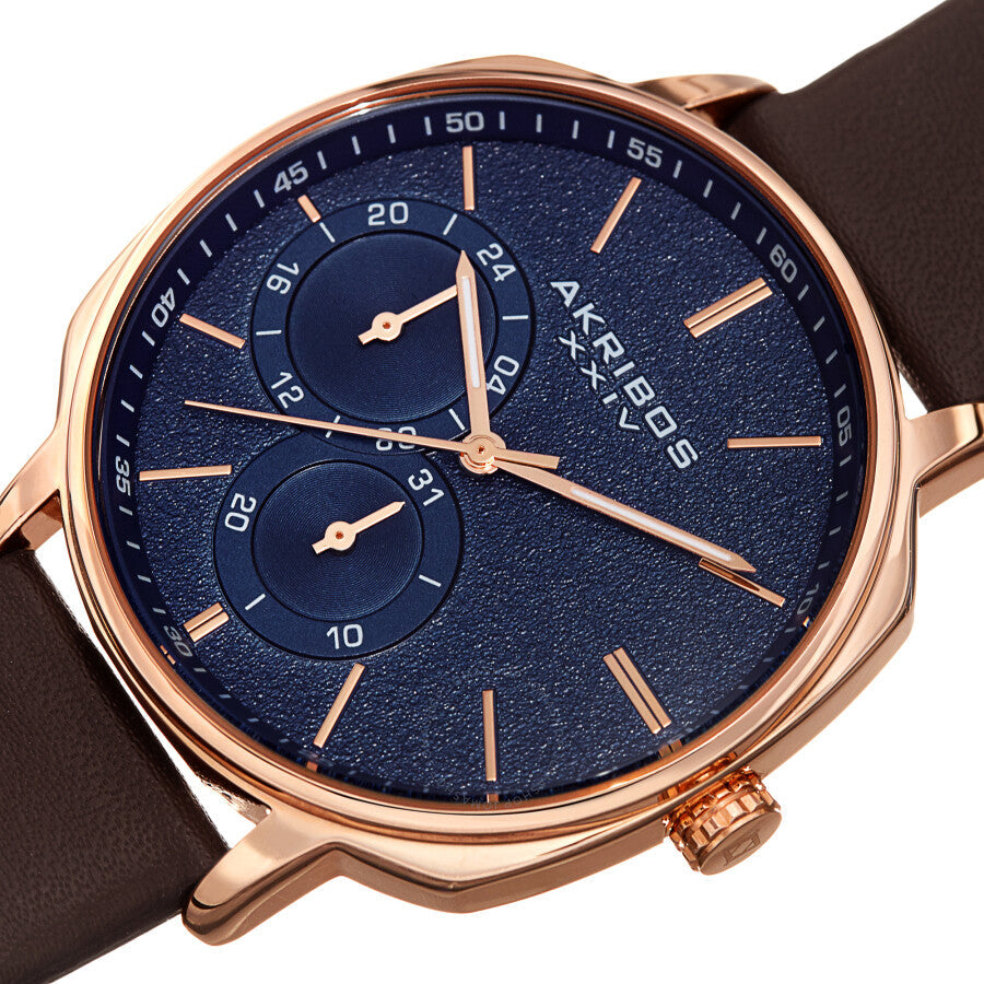 Akribos XXIV Quartz Blue Dial Brown Leather Men's Watch AK1022RGBR - Dawson Watches #2