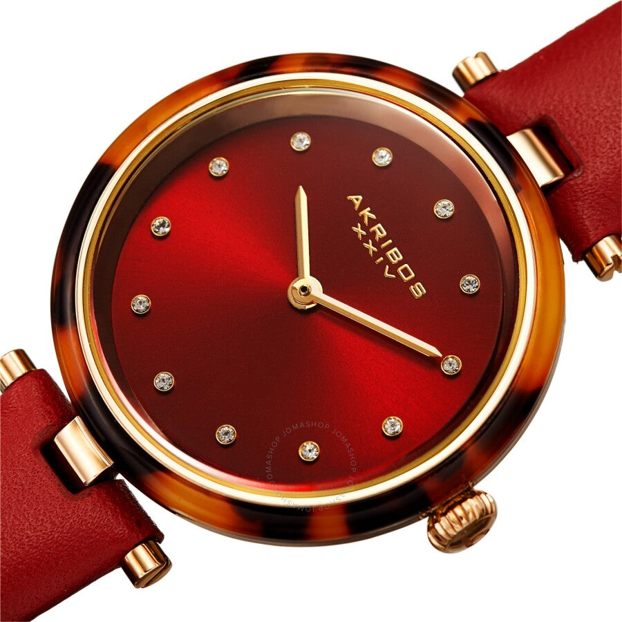 Akribos XXIV Quartz Crystal Red Dial Ladies Watch AK1052RD - The Watches Men & Co #2