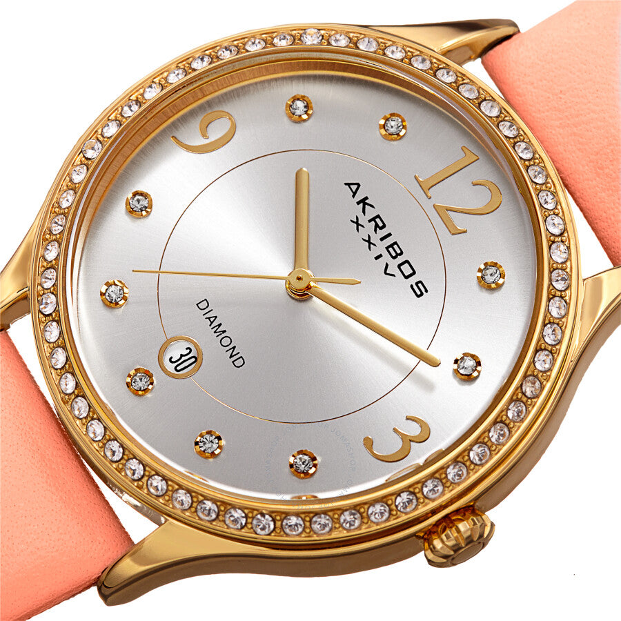 Akribos XXIV Quartz Diamond Crystal Silver Dial Ladies Watch AK1011PK - Dawson Watches #2