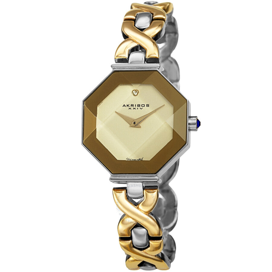 Akribos XXIV Quartz Diamond Gold Dial Ladies Watch AK1086TTG - Dawson Watches