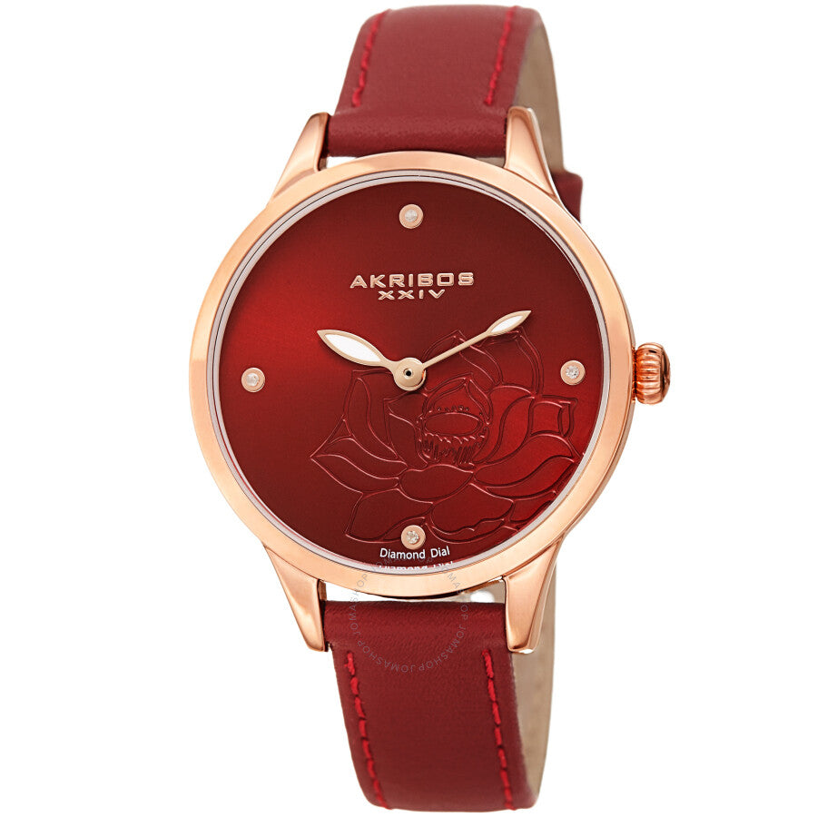 Akribos XXIV Quartz Diamond Red Dial Ladies Watch AK1047RD - Dawson Watches