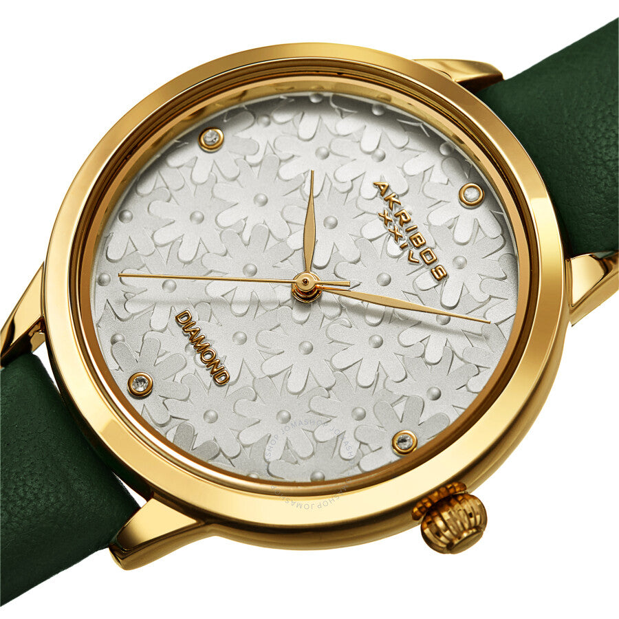 Akribos XXIV Quartz Diamond Silver Dial Ladies Watch AK1051GN - The Watches Men & Co #2