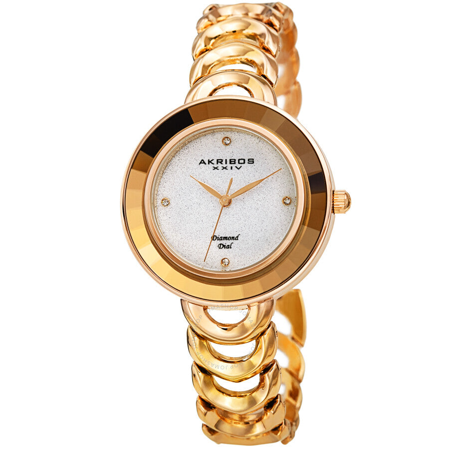 Akribos XXIV Quartz Diamond Silver Dial Ladies Watch AK1088YG - The Watches Men & Co