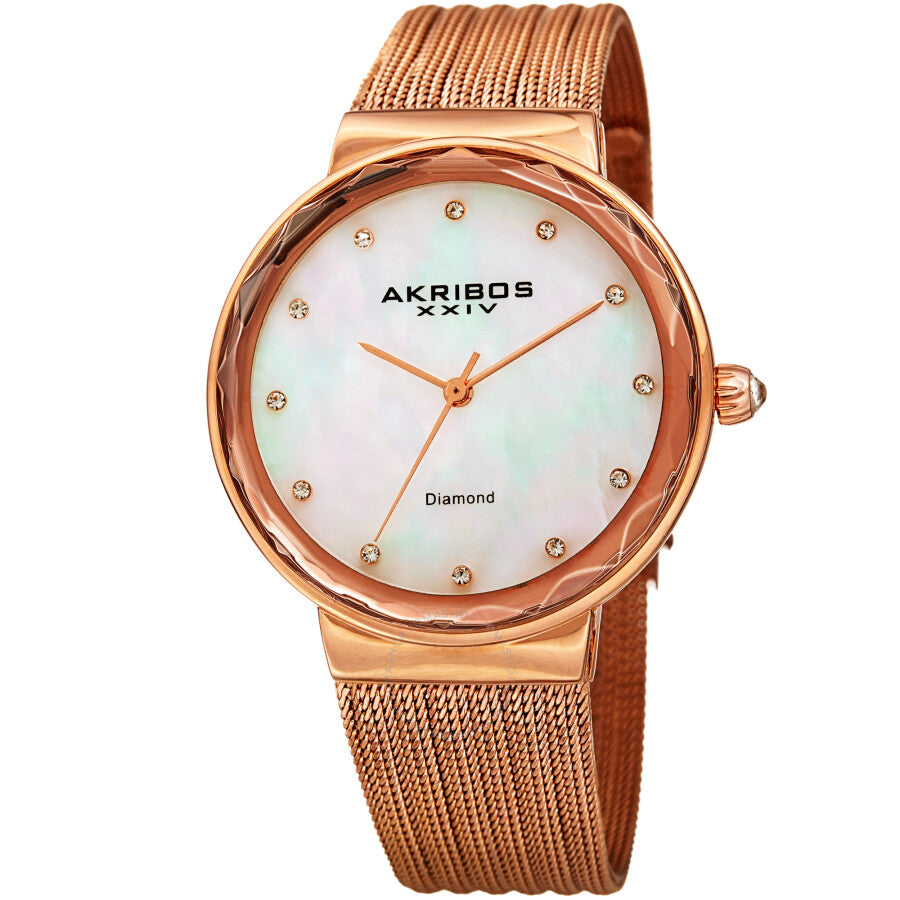 Akribos XXIV Quartz Diamond White Dial Ladies Watch AK1009RG - Dawson Watches