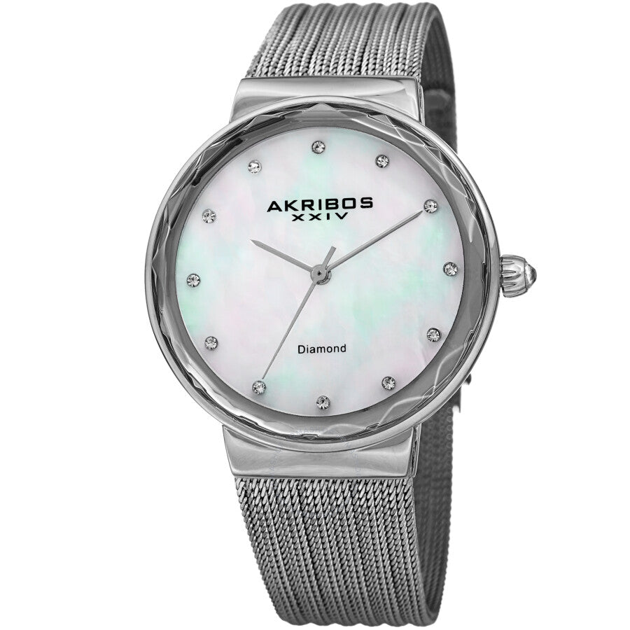 Akribos XXIV Quartz Diamond White Mother of Pearl Dial Ladies Watch AK1009SS - Dawson Watches
