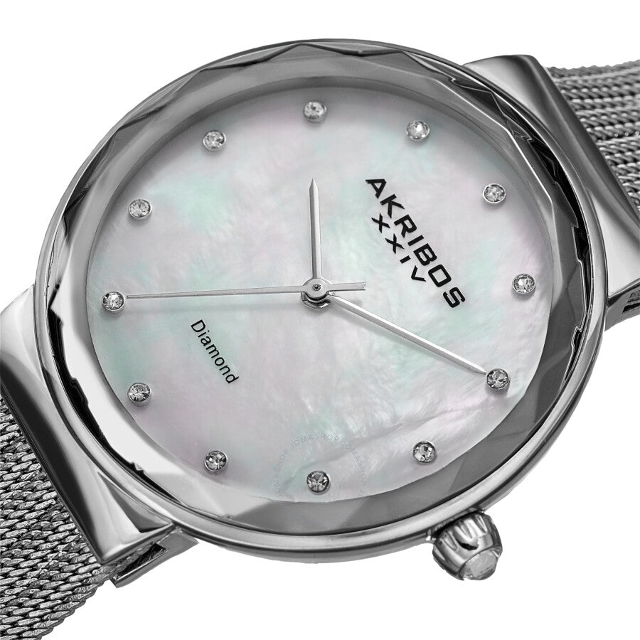 Akribos XXIV Quartz Diamond White Mother of Pearl Dial Ladies Watch AK1009SS - Dawson Watches #2