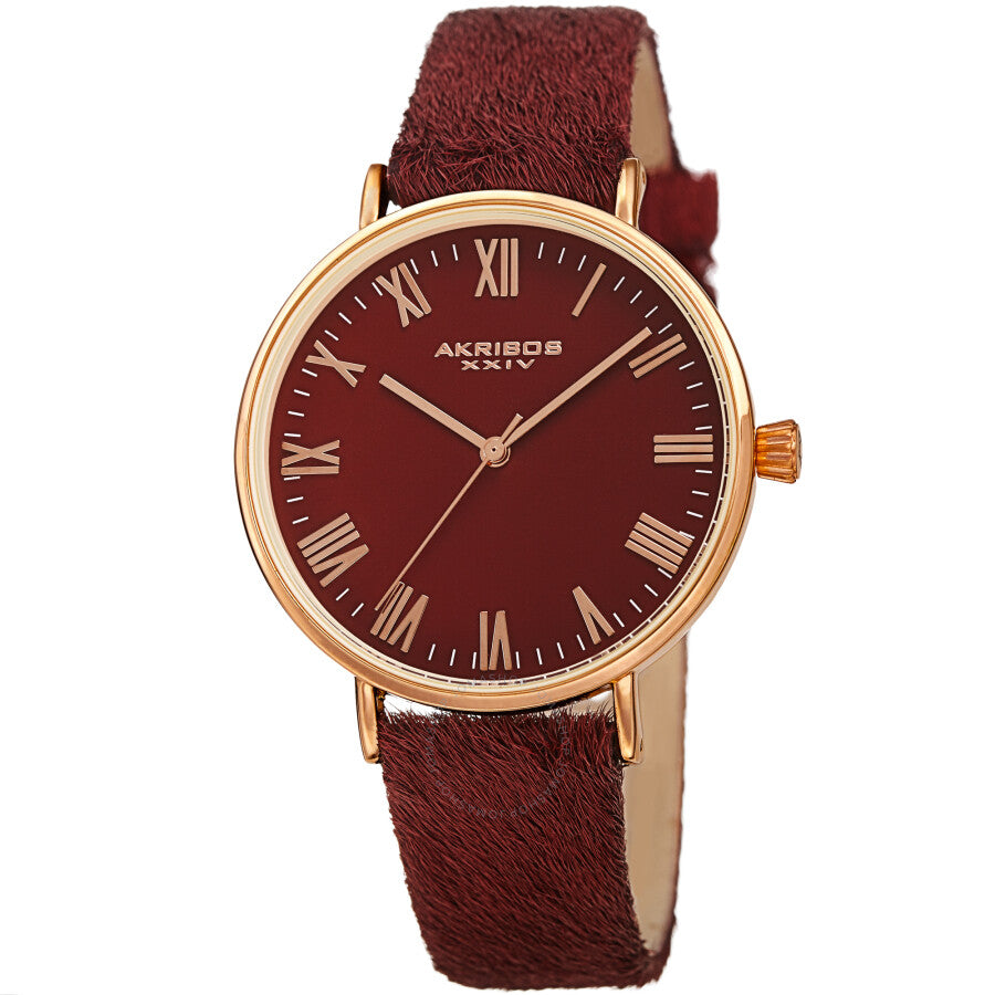 Akribos XXIV Quartz Red Dial Red Leather Ladies Watch AK1081RD - Dawson Watches
