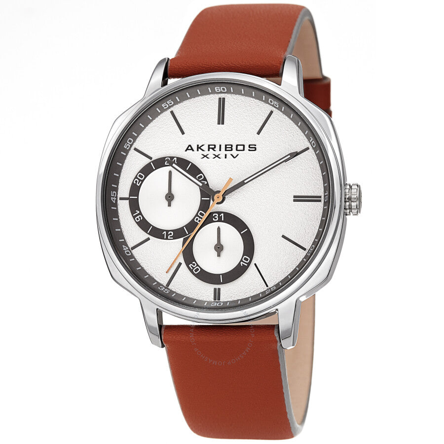 Akribos XXIV Quartz Silver Dial Brown Leather Men's Watch AK1022TN - Dawson Watches