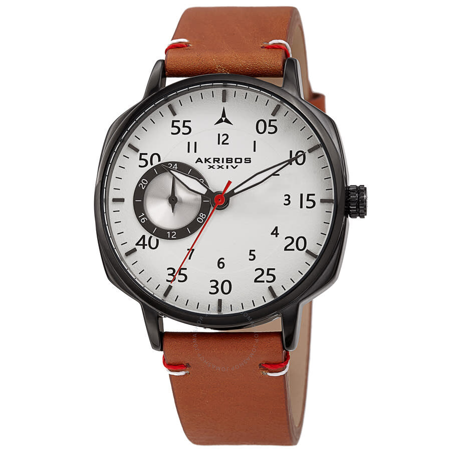 Akribos XXIV Quartz White Dial Brown Leather Men's Watch AK1109BRBK - Dawson Watches